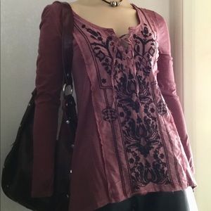 Free People Pink Embroidered Top